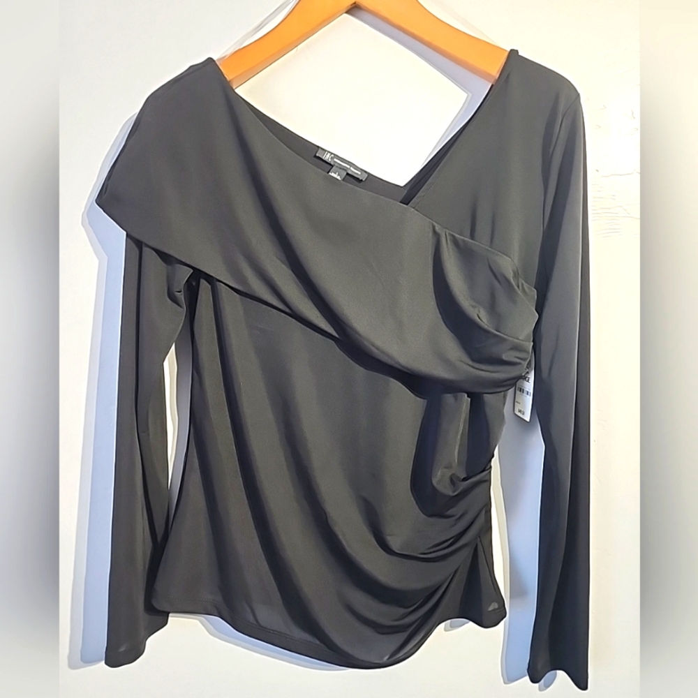 INC International Concepts Womens Black Assymetrical Neckine LUXE JERSEY Size L